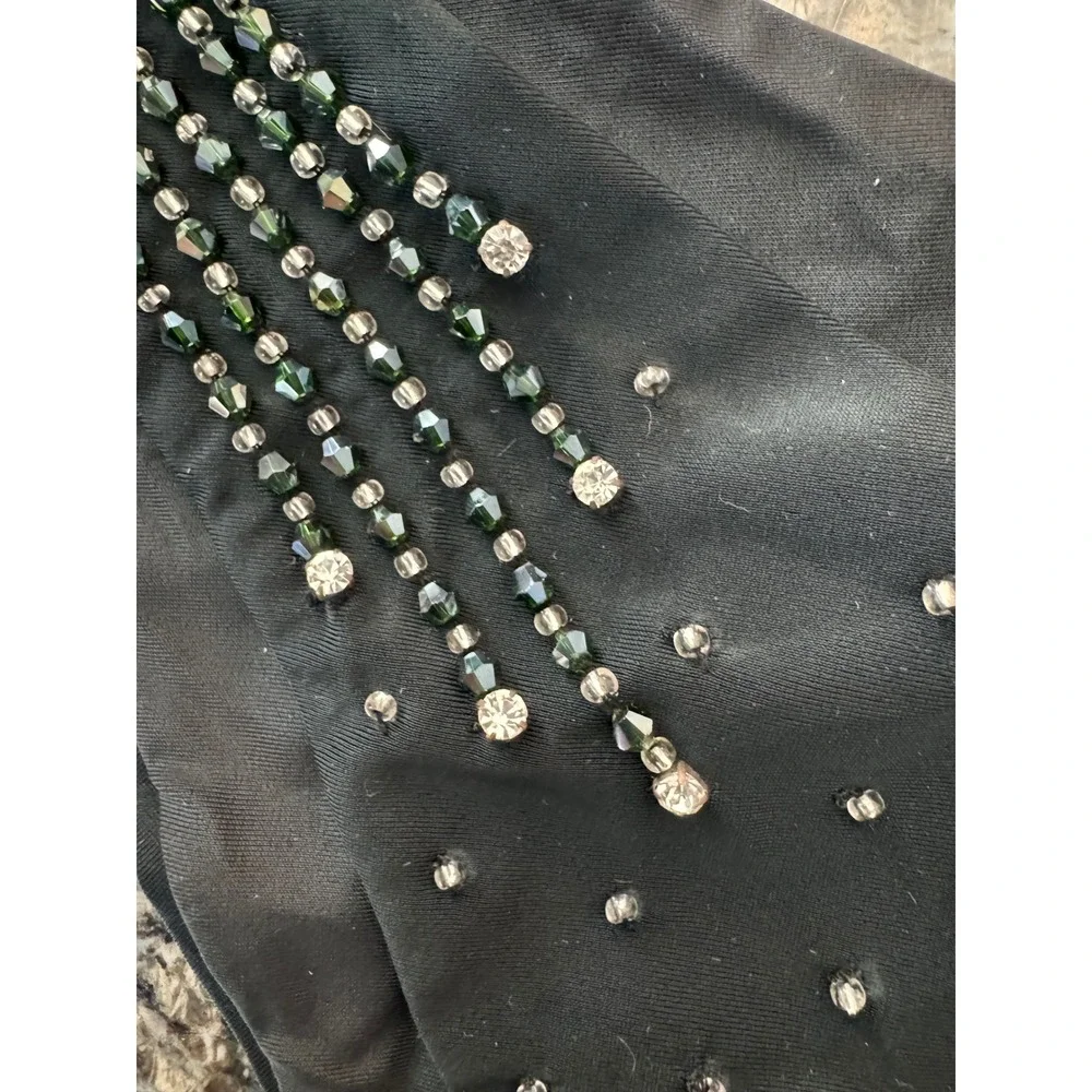 Oceanus Black‎ Beaded High Cut Bikini Bottoms V-Front Swimwear Made in London L